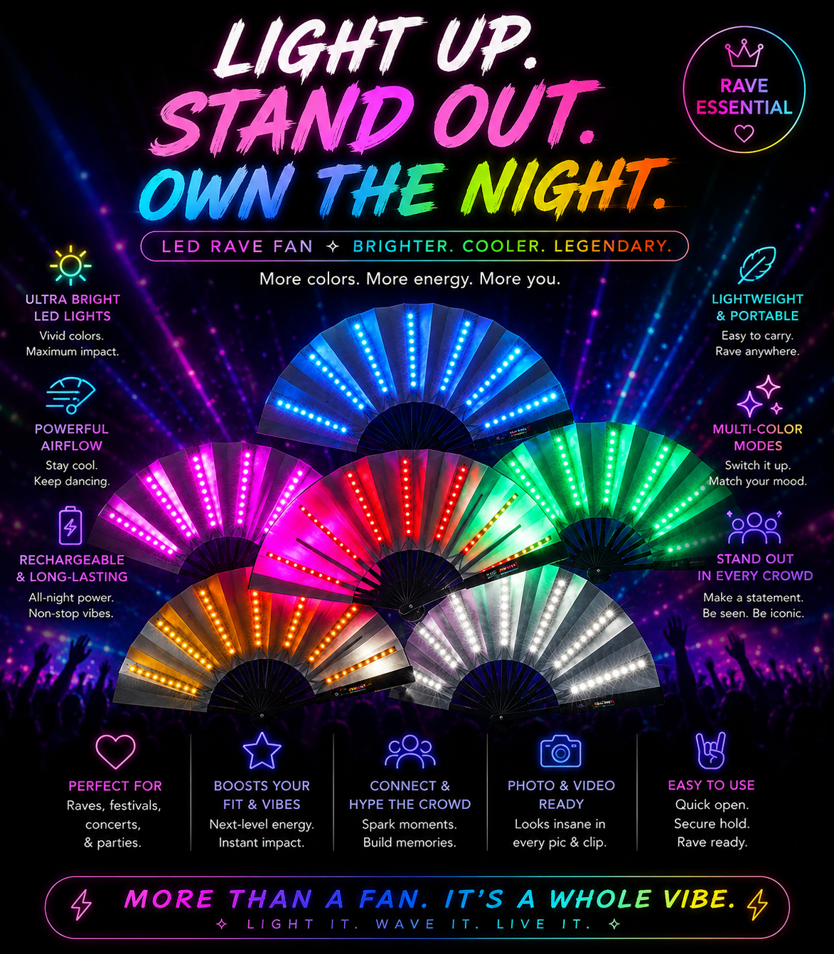 Neon Eclipse LED Fan – Illuminated Festival Fan
