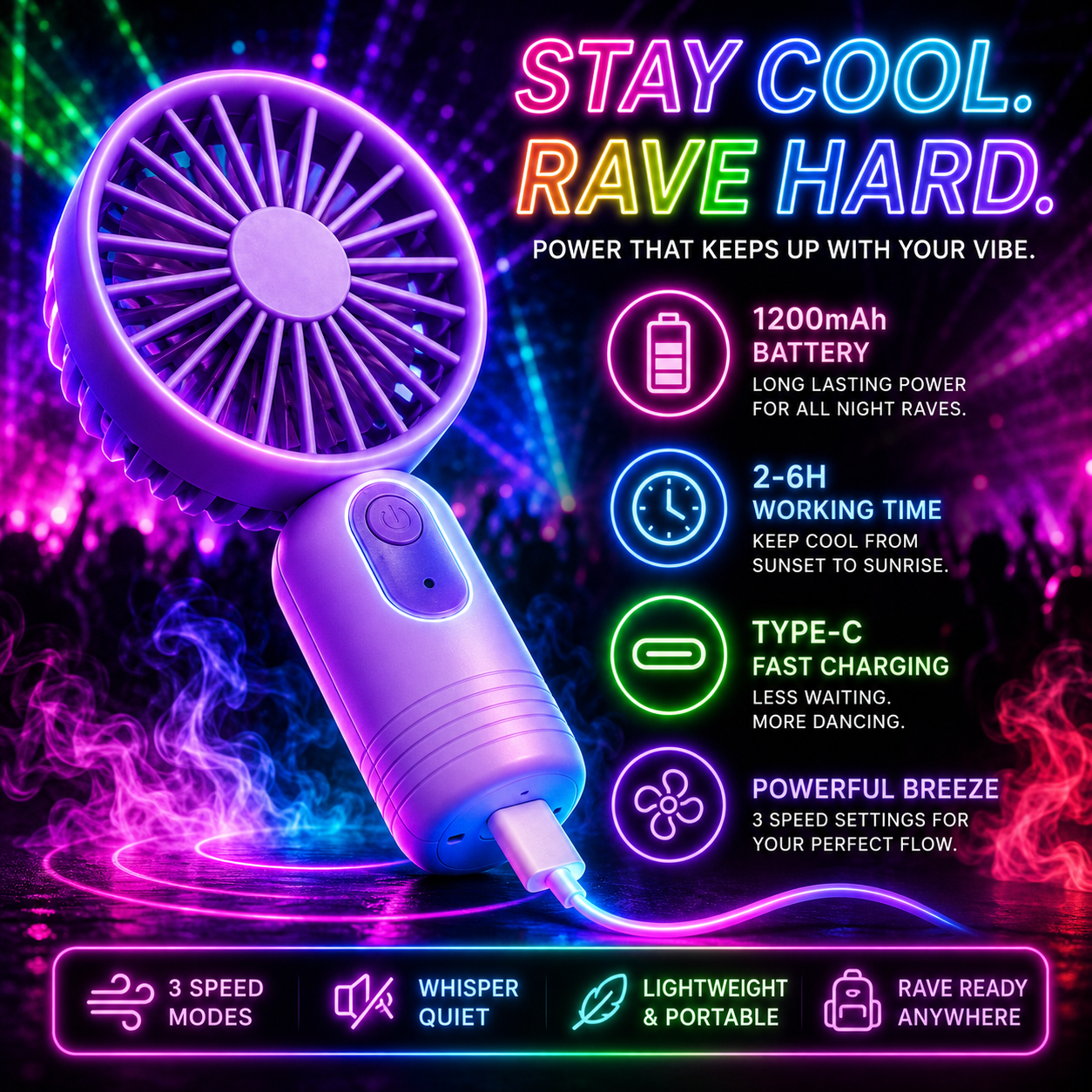 Festival Breeze Mini Fan – USB Rechargeable Cooling Fan