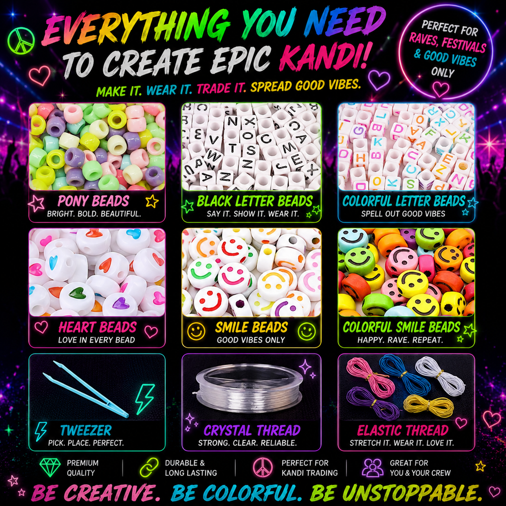 Rainbow Rush Kandi Beads – 1,000 Piece Festival Bead Collection