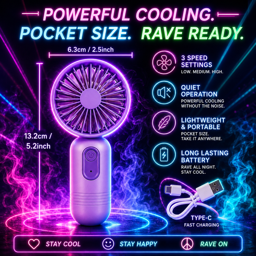 Festival Breeze Mini Fan – USB Rechargeable Cooling Fan