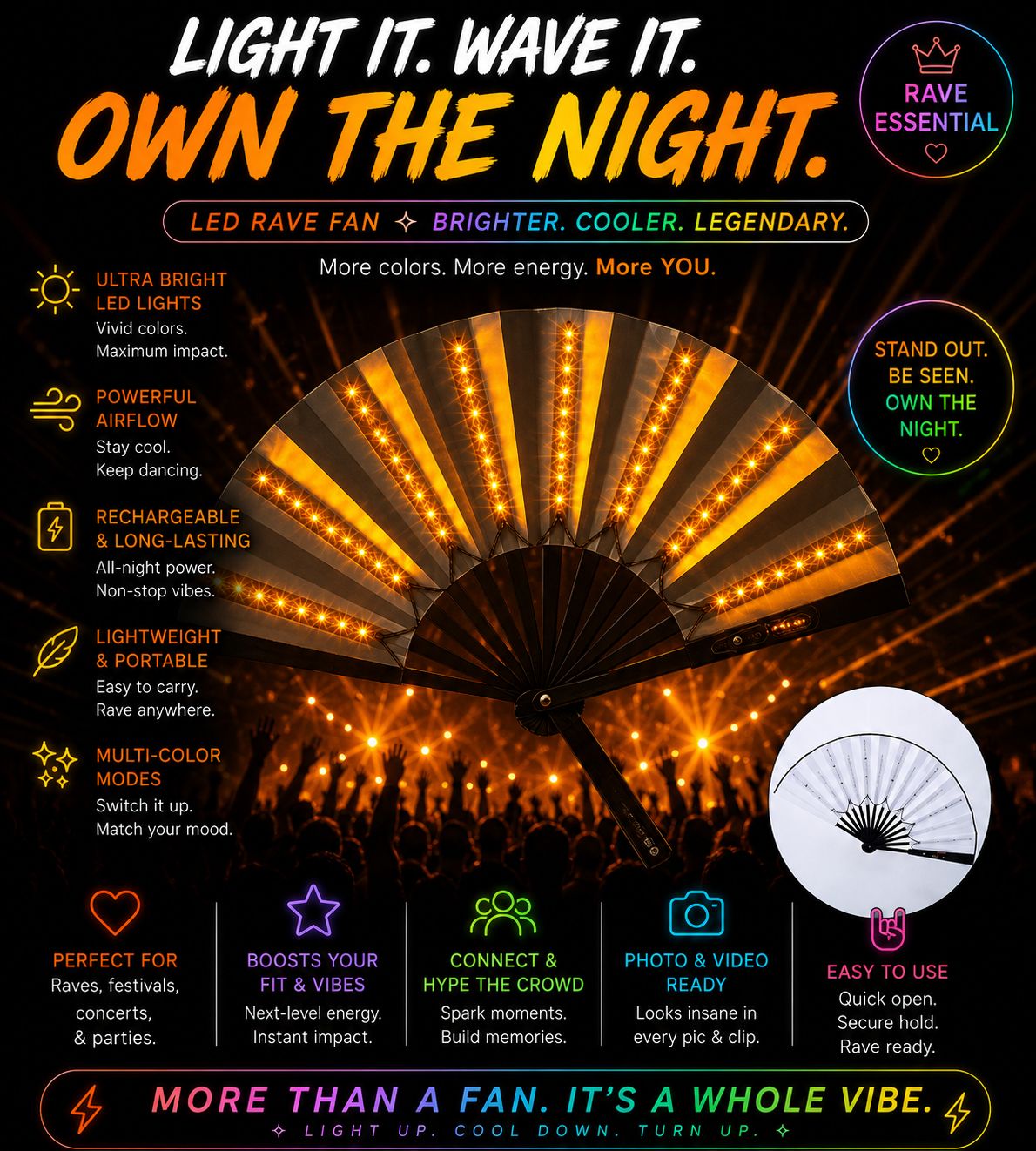 Neon Eclipse LED Fan – Illuminated Festival Fan