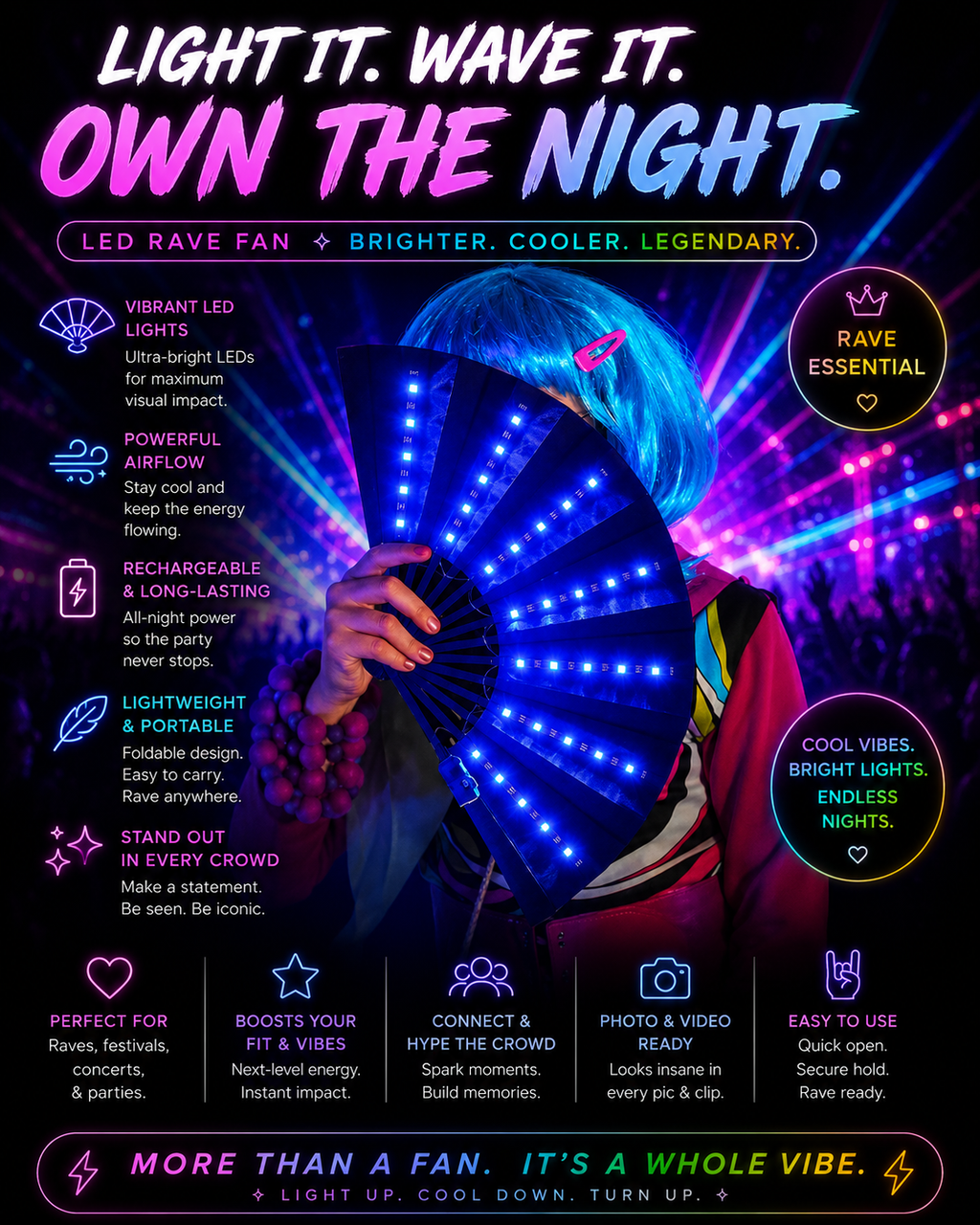 Neon Eclipse LED Fan – Illuminated Festival Fan