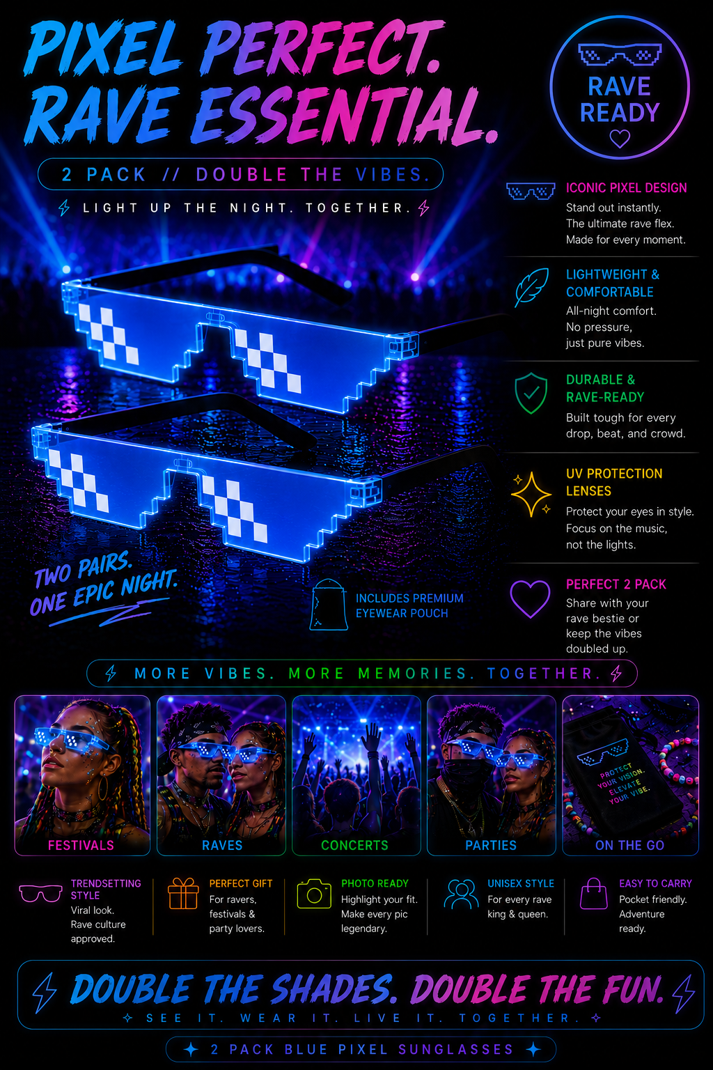 Bass Face Shades – Pixel Festival Glasses