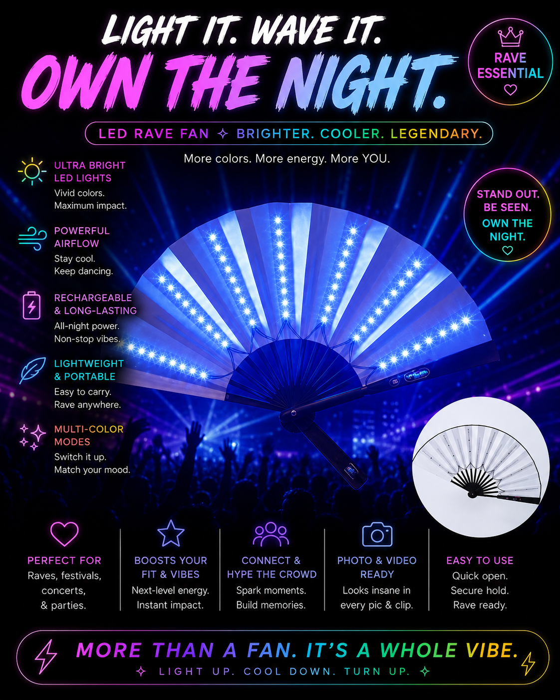 Neon Eclipse LED Fan – Illuminated Festival Fan