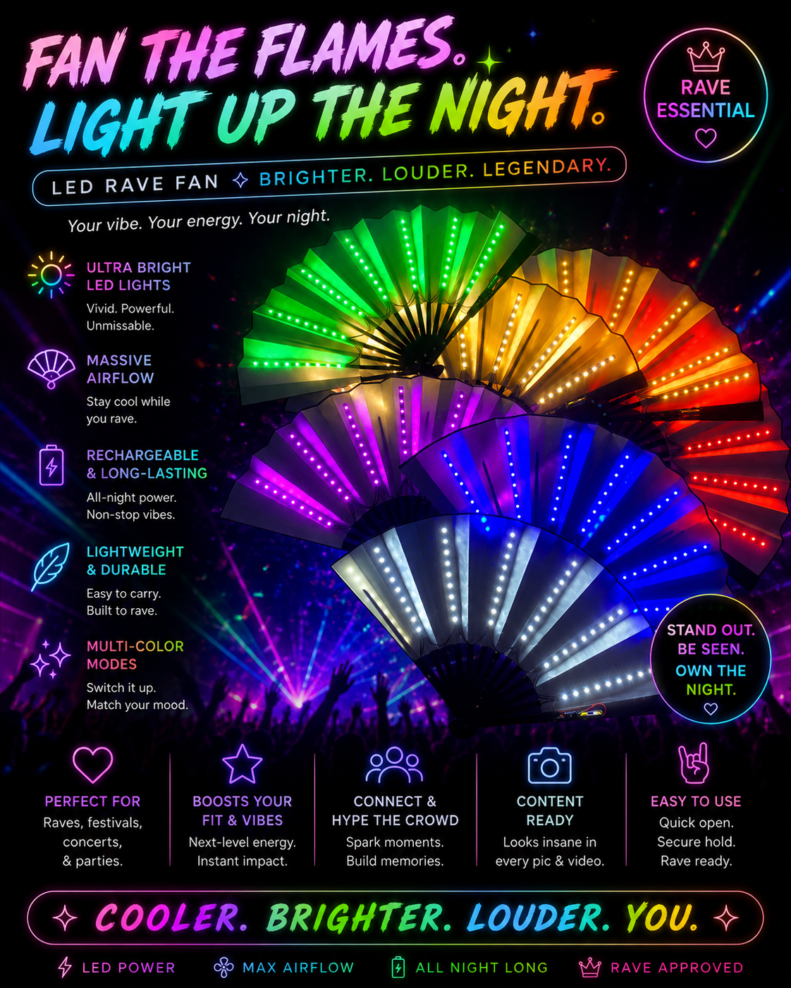 Neon Eclipse LED Fan – Illuminated Festival Fan