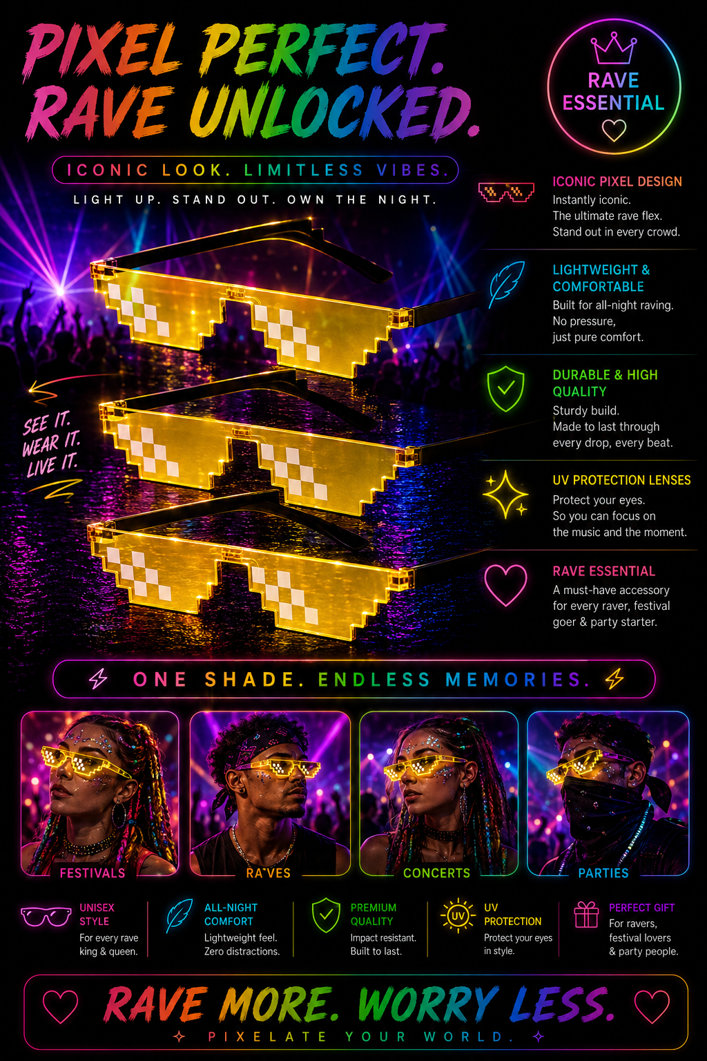 Bass Face Shades – Pixel Festival Glasses