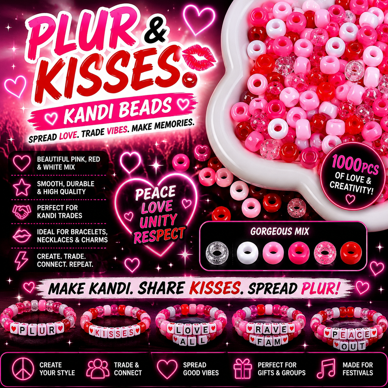 PLUR & Kisses Kandi Beads