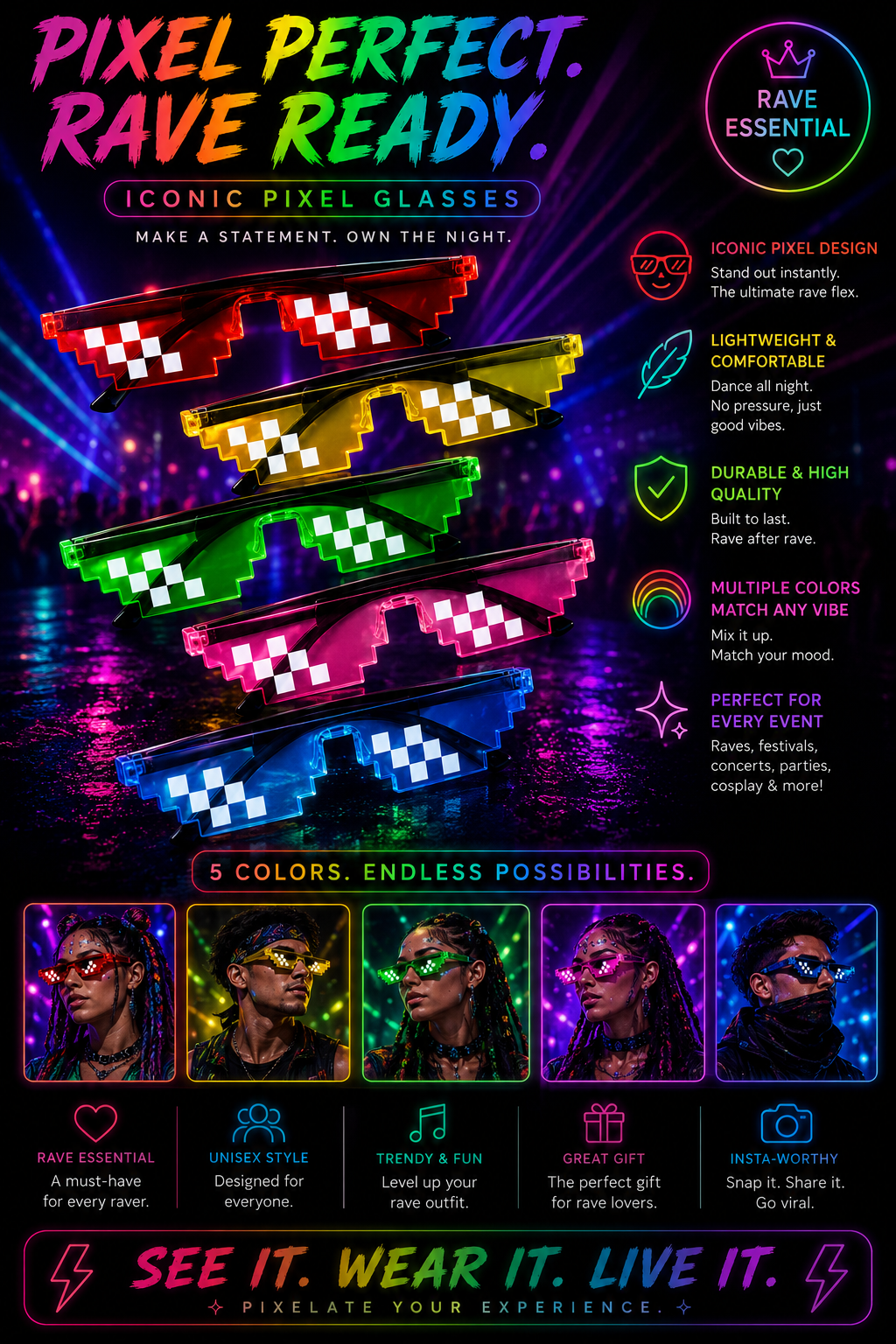 Bass Face Shades – Pixel Festival Glasses